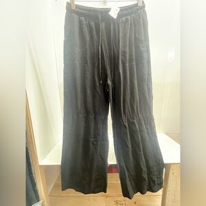 Linen Blend Black Wide Leg Pants